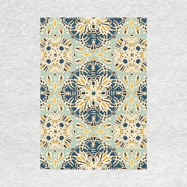 Protea Pattern in Deep Teal, Cream, Sage Green & Yellow Ochre by micklyn